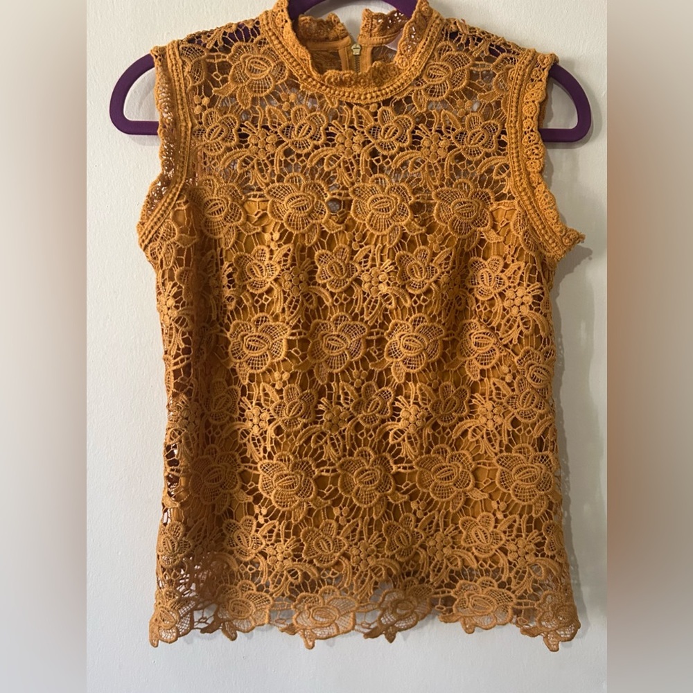 Nanette Lepore Floral Lace Top - Mustard